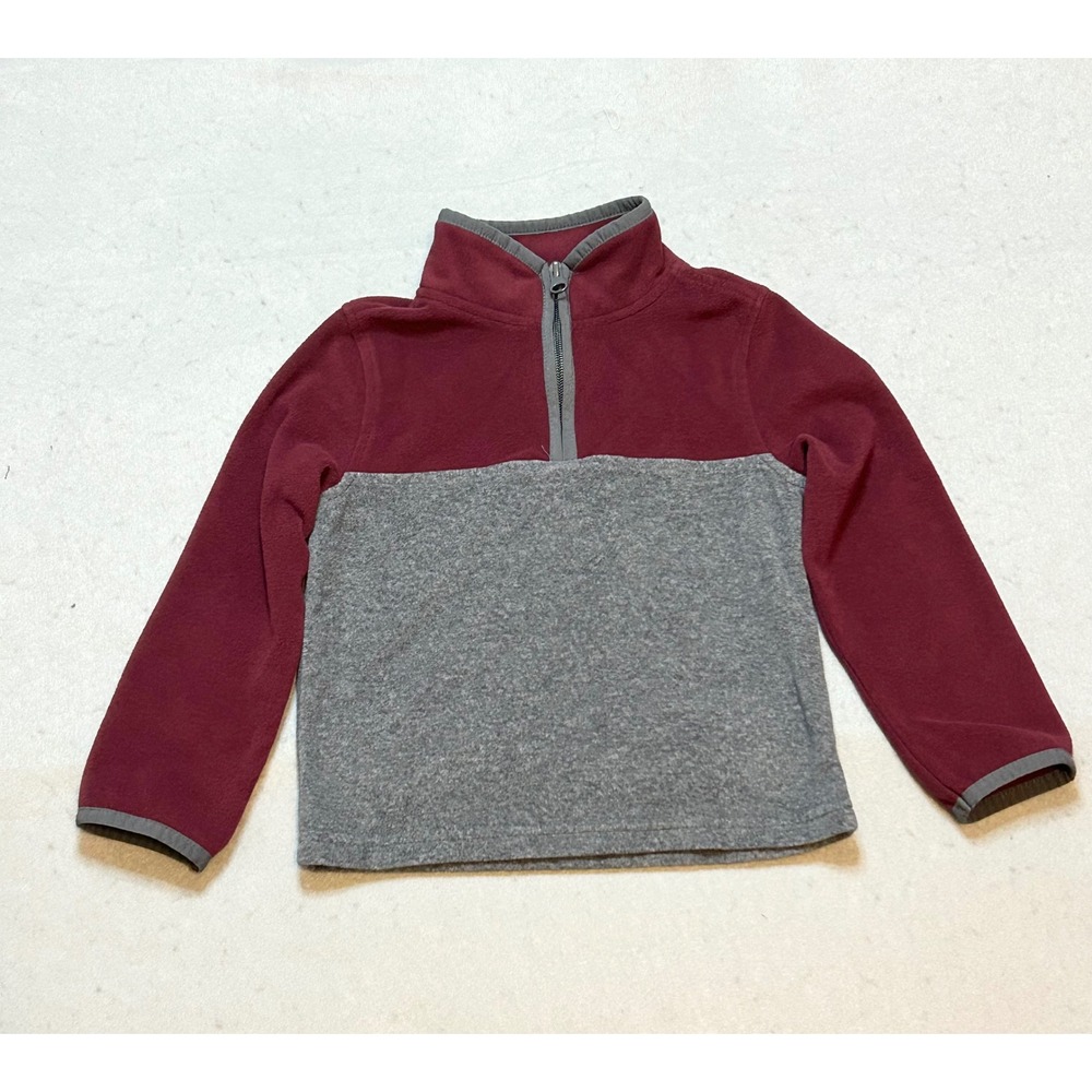 OshKosh B'gosh Boys Fleece Quarter Zip Pullover Burgundy Gray Colorblock Size 4